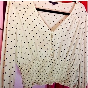 American Eagle 90s Baroque Style Polka Dot Long-Sleeve Blouse Medium